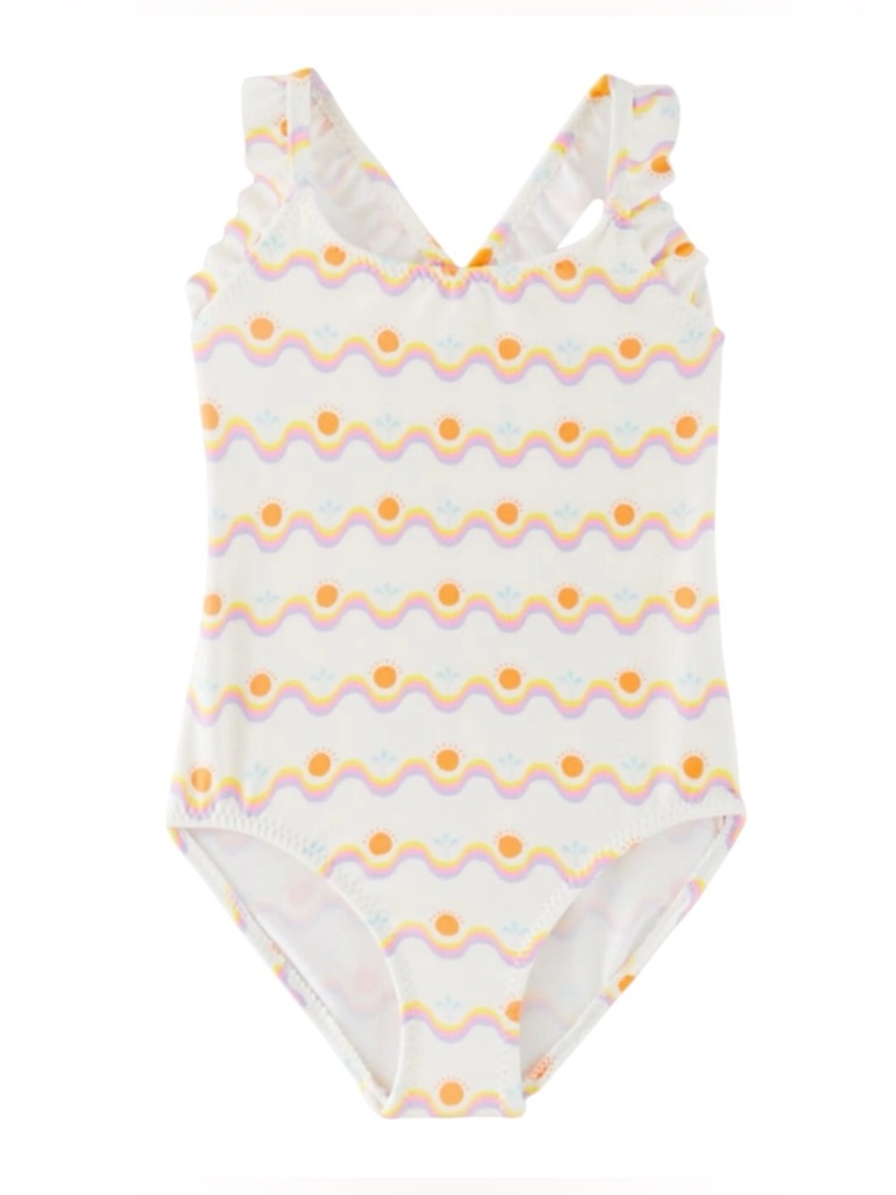 Zara Girls Rainbow Print One Piece Swimsuit Ruffle Strap Size 3-4
